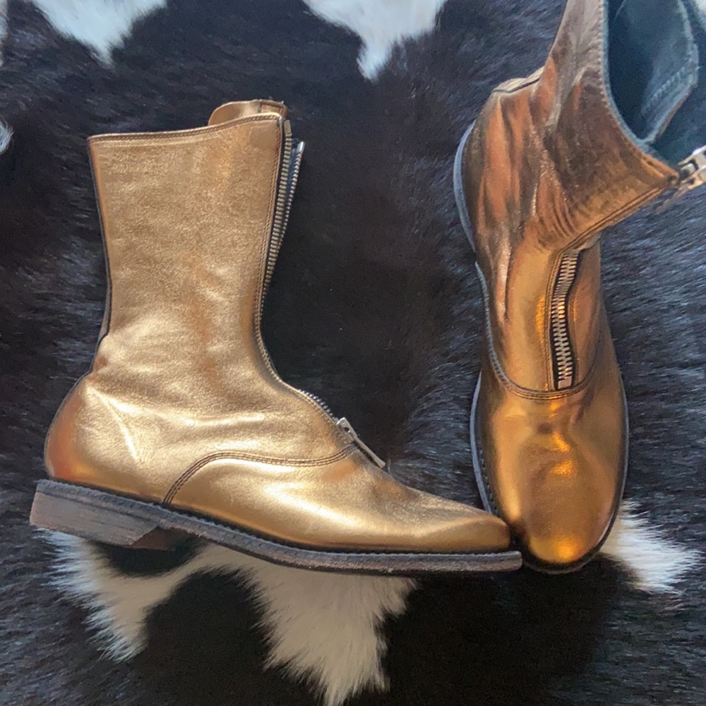 37.5 ๐ GUIDI Women 310 Front Zip Military Boots Metallic Copper Atelier $1380 - Picture 5 of 10